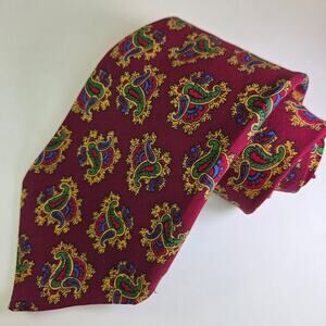Vintage Bert Pulitzer Paisley Tie Maroon Gold Green 4.5" Wide Made USA